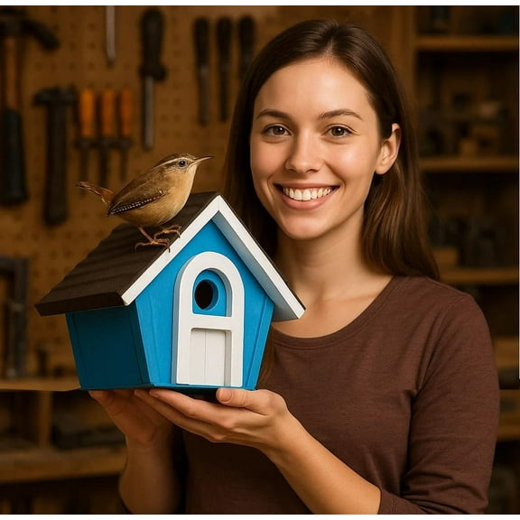 Outdoor waterproof cabin bird house - Weatherproof and squirrel-proof metal roof protection - Easy to clean wall-mounted