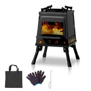 Portable Wood Burning Camping Stove Set,Foldable Outdoor Cooking Stove with Gloves & Carry Bag forOutdoor Cooking & Heating BBQ Hiking