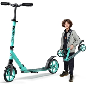 OutdoorCruiser Kick Scooter for Ages 6+, Kids, Teens & Adults, Foldable, Dual Suspension, 3-Level Adjustable Handlebar, Child Safety Approved, Aqua