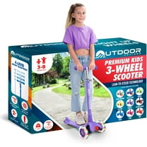 OutdoorCruiser Purple 3-Wheel Kids Scooter – Lean-to-Steer, Wide Deck, LED Wheels, Adjustable T-Bar, 150 lbs Capacity