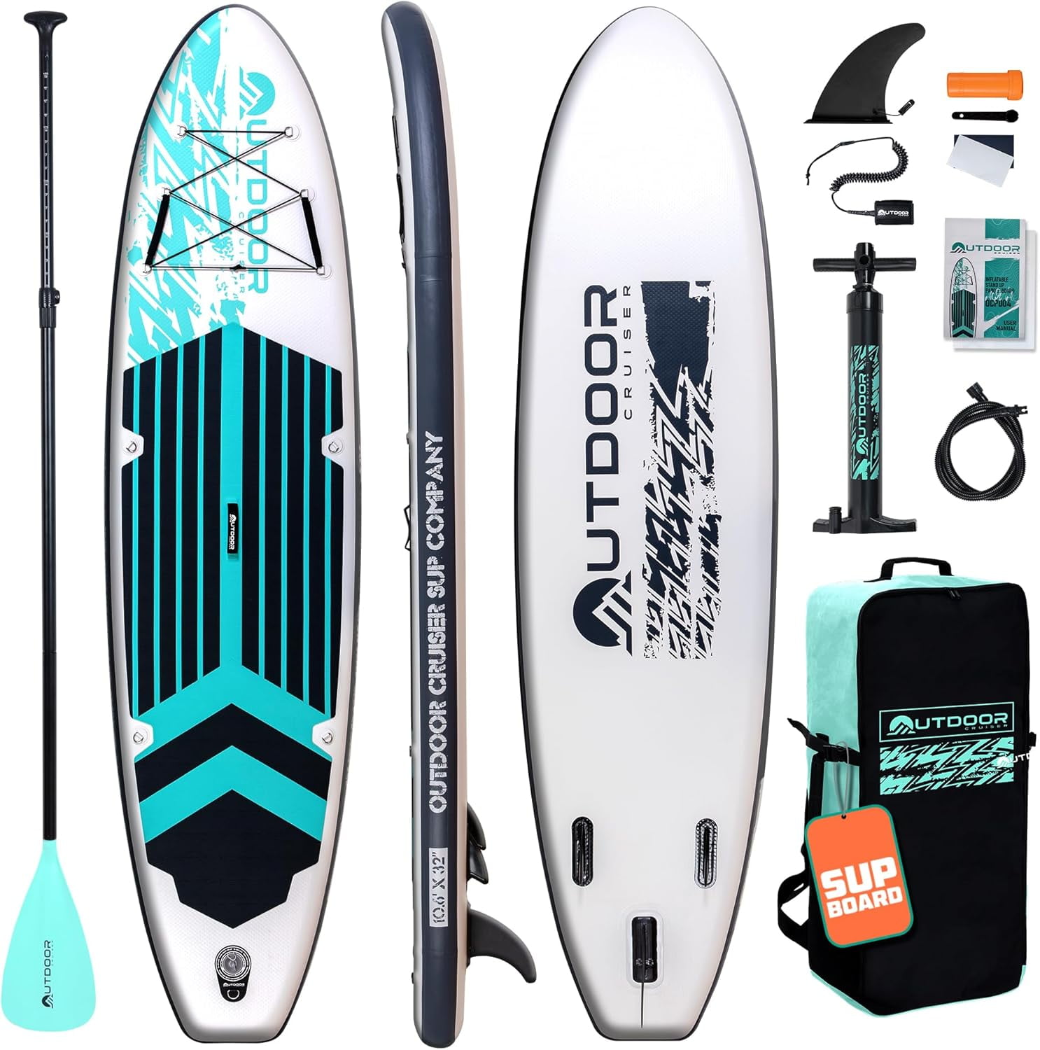 OutdoorCruiser Ultra-Portable Inflatable Paddle Board with SUP Accessories, Caribbean Sea Blue