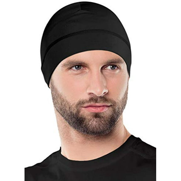 OutdoorEssentials Skull Cap Helmet Liner & Running Beanie for Men, Winter Running Hat, Thermal Cycling Hat Black