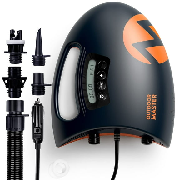 OutdoorMaster 20PSI High Pressure SUP Air Pump The Shark - Intelligent Dual Stage Inflation & Auto-Off Feature, Deflation Function, 12V DC Car Connector, for Inflatable Stand Up Paddle Boards, Boats