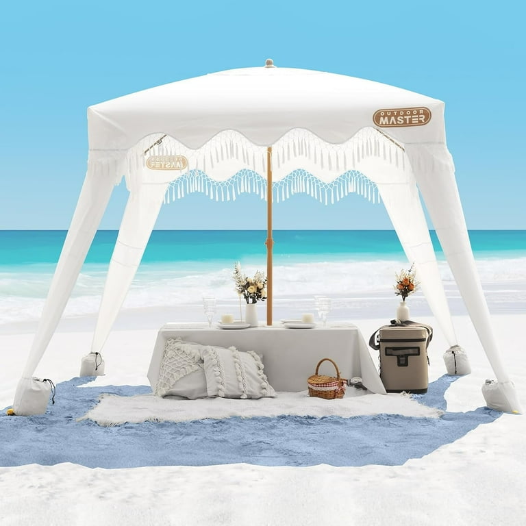 置物 summer mirage OutdoorMaster Beach Cabana, 6'x6' Canopy, Fringe, UPF 50+ UV