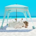 thumbnail image 1 of OutdoorMaster Beach Cabana with Fringe, Portable 6' x 6' Beach Canopy, Easy Set Up Beach Shelter, Included Side Wall, UPF 50+ UV Protection Sun Umbrella - for Kids, Family & Friends, 1 of 11