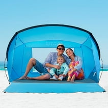 OutdoorMaster Beach Tent for 3-4 Person - Easy Setup and Portable Beach Shade Sun Shelter Canopy with UPF 50+ UV Protection Removable Skylight Family Size-Blue