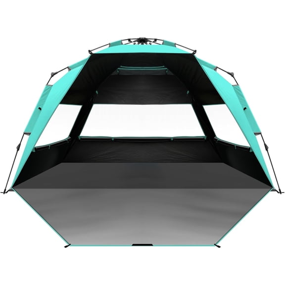 OutdoorMaster Beach Tent with Blackout Shelter Technology, Portable Sun Shade Shelter 4 Person, Pop Up Beach Tents with UPF 50+ UV Protection, 9.5mm Thick Pole, 3 Ventilating Mesh Windows