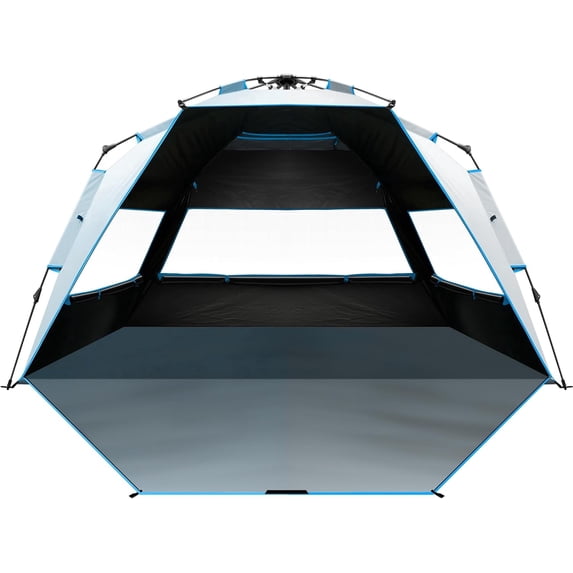 OutdoorMaster Beach Tent with Blackout Shelter Technology, Portable Sun Shade Shelter 4 Person, Pop Up Beach Tents with UPF 50+ UV Protection, 9.5mm Thick Pole, 3 Ventilating Mesh Windows