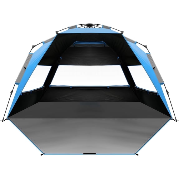 OutdoorMaster Beach Tent with Blackout Shelter Technology, Portable Sun Shade Shelter 4 Person, Pop Up Beach Tents with UPF 50+ UV Protection, 9.5mm Thick Pole, 3 Ventilating Mesh Windows