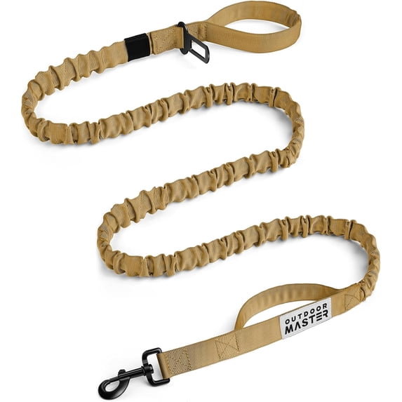 OutdoorMaster Bungee Dog Leash, Heavy Duty Dog Leash with Shock Absorption, 2 Padded Handles Training Leash, Improved Dog Safety and Comfort - Brown Upgraded, 6 FT