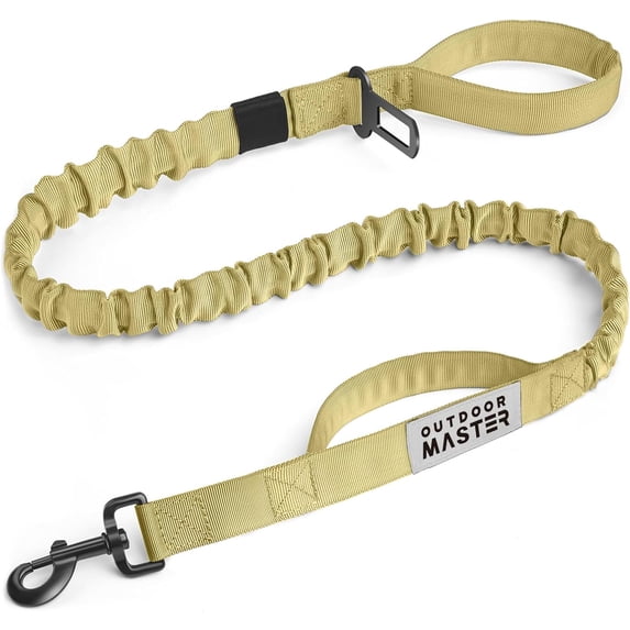OutdoorMaster Bungee Dog Leash, Heavy Duty Dog Leash with Shock Absorption, 2 Padded Handles Training Leash, Improved Dog Safety and Comfort - Khaki Upgraded, 4 FT