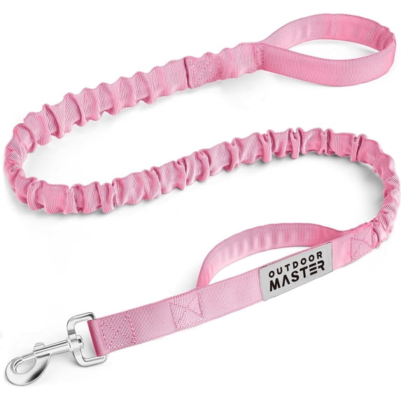 OutdoorMaster Bungee Dog Leash, Heavy Duty Dog Leash with Shock Absorption, 2 Padded Handles Training Leash, Improved Dog Safety and Comfort (Pink, 4FT)