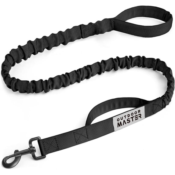 OutdoorMaster Bungee Dog Leash, Heavy Duty Dog Leash with Shock Absorption, 2 Padded Handles Training Leash, Improved Dog Safety and Comfort (Black, 4 FT)