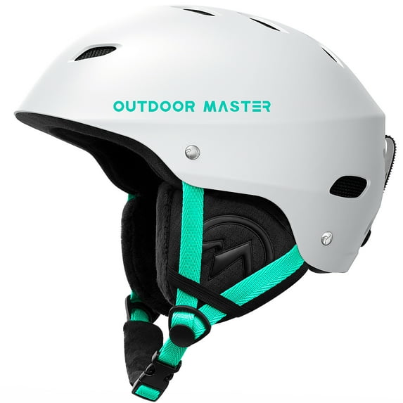 OutdoorMaster Kelvin Ski Helmet - Adjustable Snowboard Helmet for Men, Women and Teens, White+Teal, M
