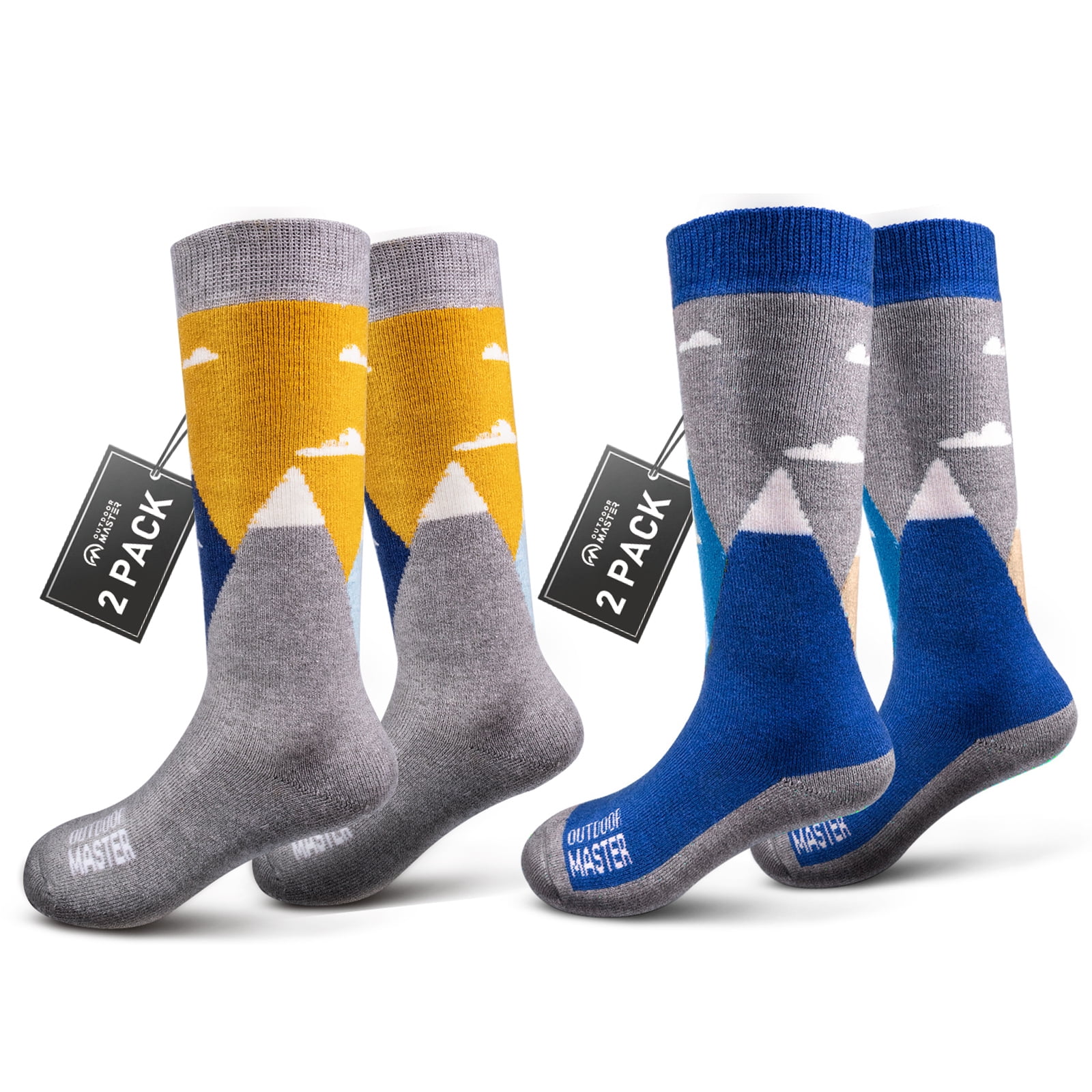OutdoorMaster Kids Ski Socks - Merino Wool Blend, Over the Calf Design (4 Pack)