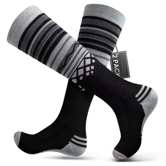 OutdoorMaster Ski Socks 2-Pack Merino Wool, Over The Calf Non-Slip Cuff for Men & Women