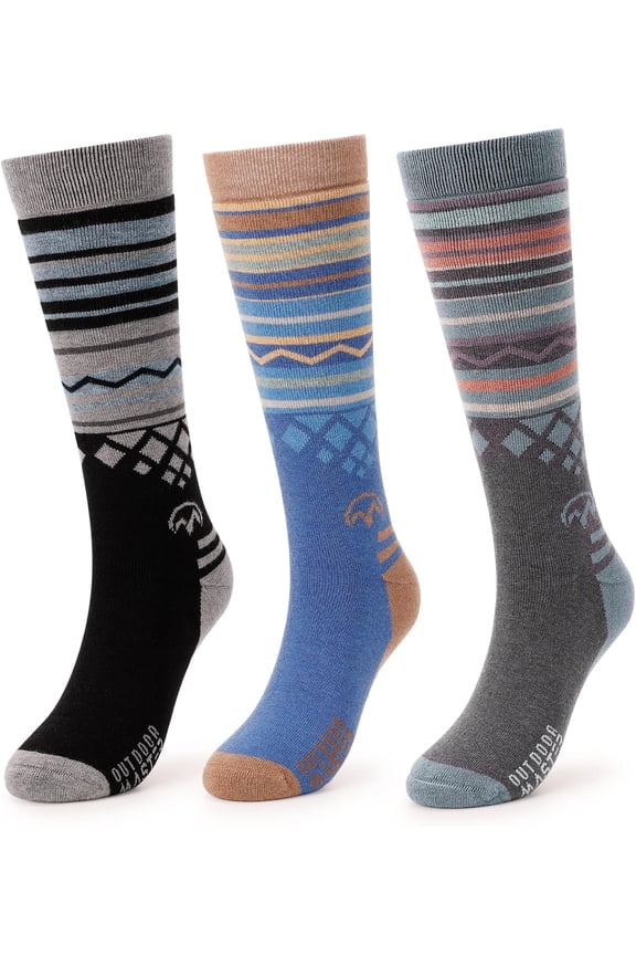 Ski Socks 3-Pack Merino Wool, Over The Calf Non-Slip Cuff for Men & Women