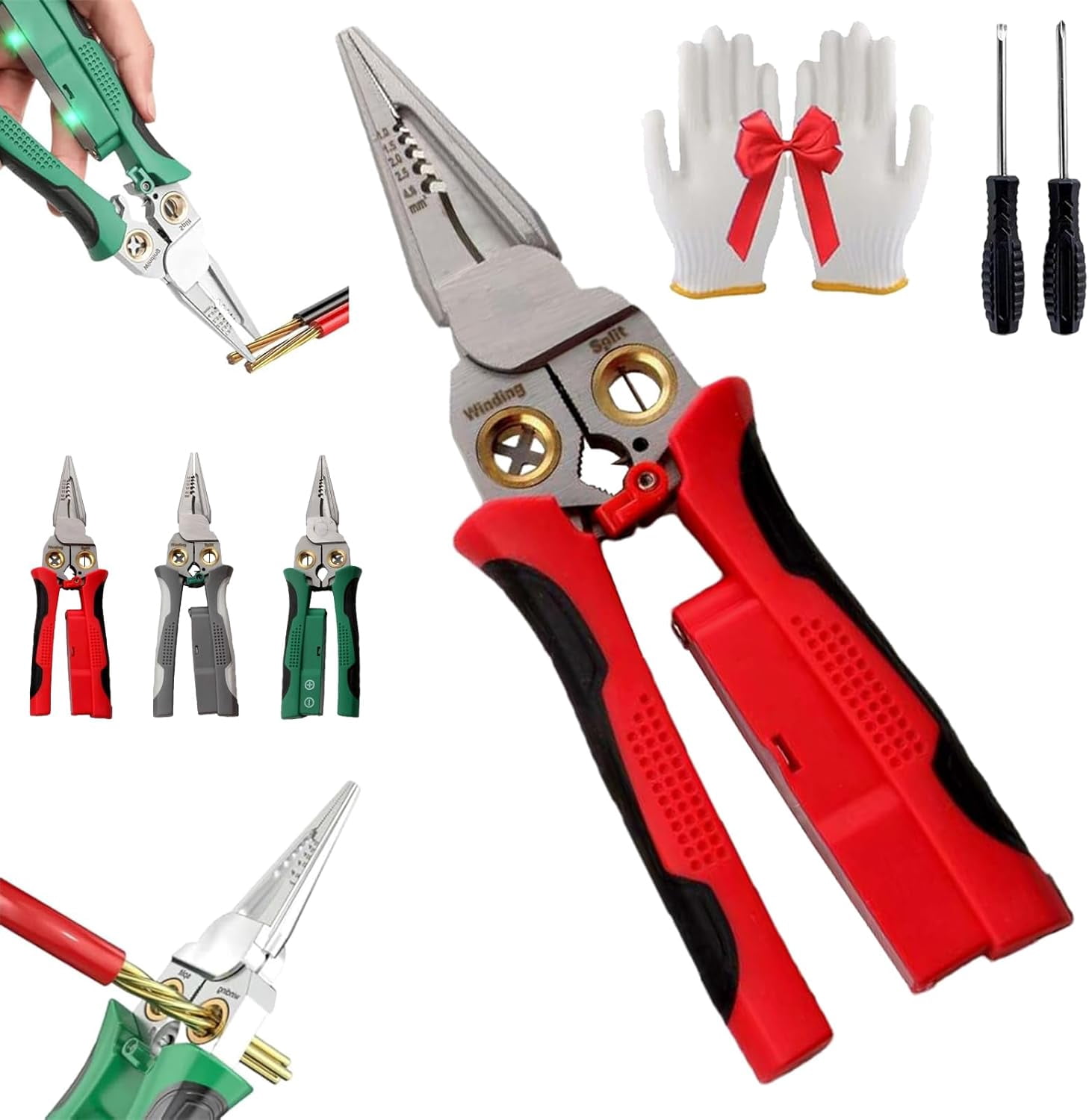 Outdoorfun 8 in 1 Wire Stripper Twister for Cutting and Pulling Wires Cable Scissors, Voltage Tester, Pinzas De Electricidad, Multi-function Electric Wire Stripping Tool