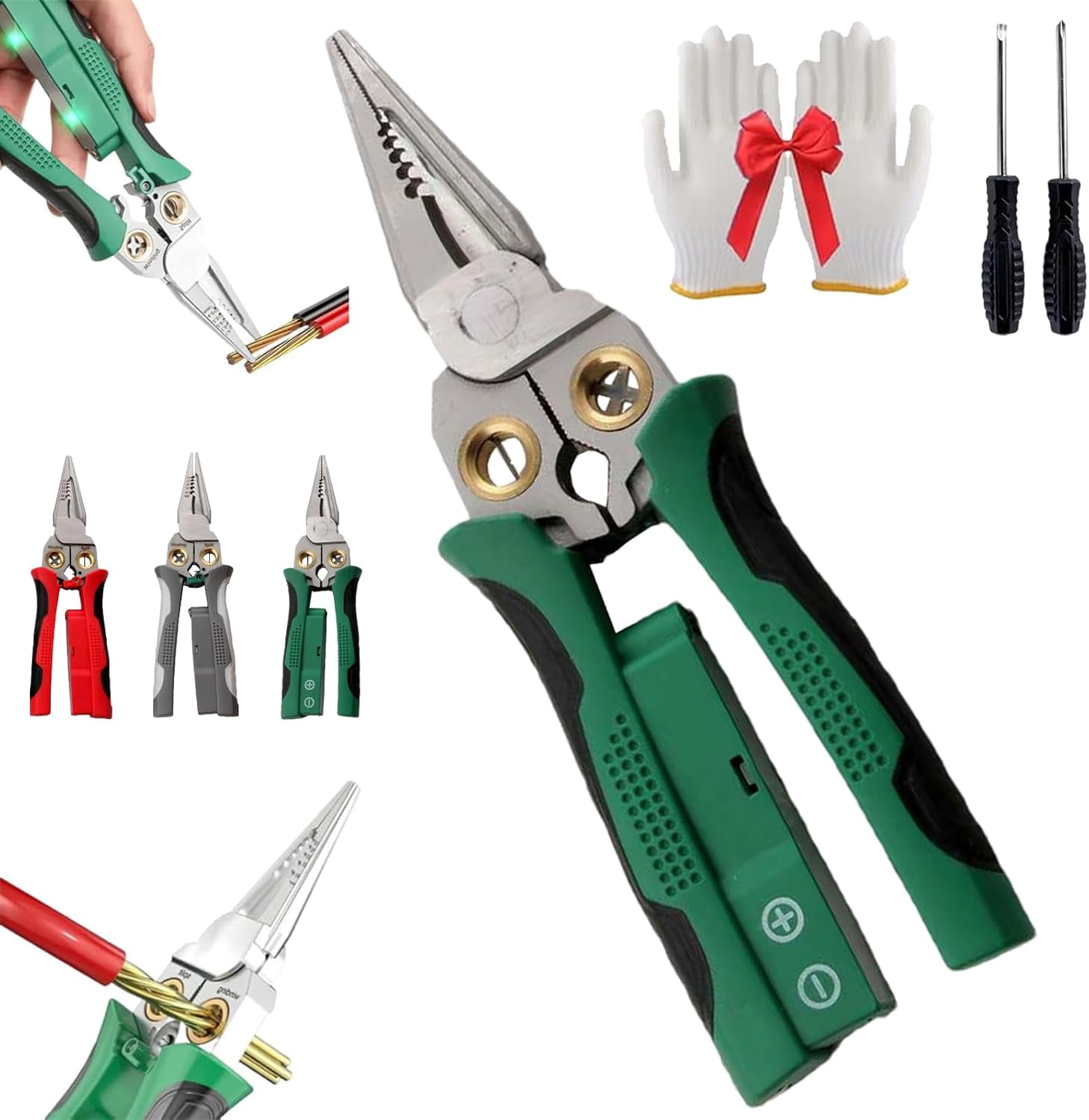 Outdoorfun 8 in 1 Wire Stripper Twister for Cutting and Pulling Wires Cable Scissors, Voltage Tester, Pinzas De Electricidad, Multi-function Electric Wire Stripping Tool