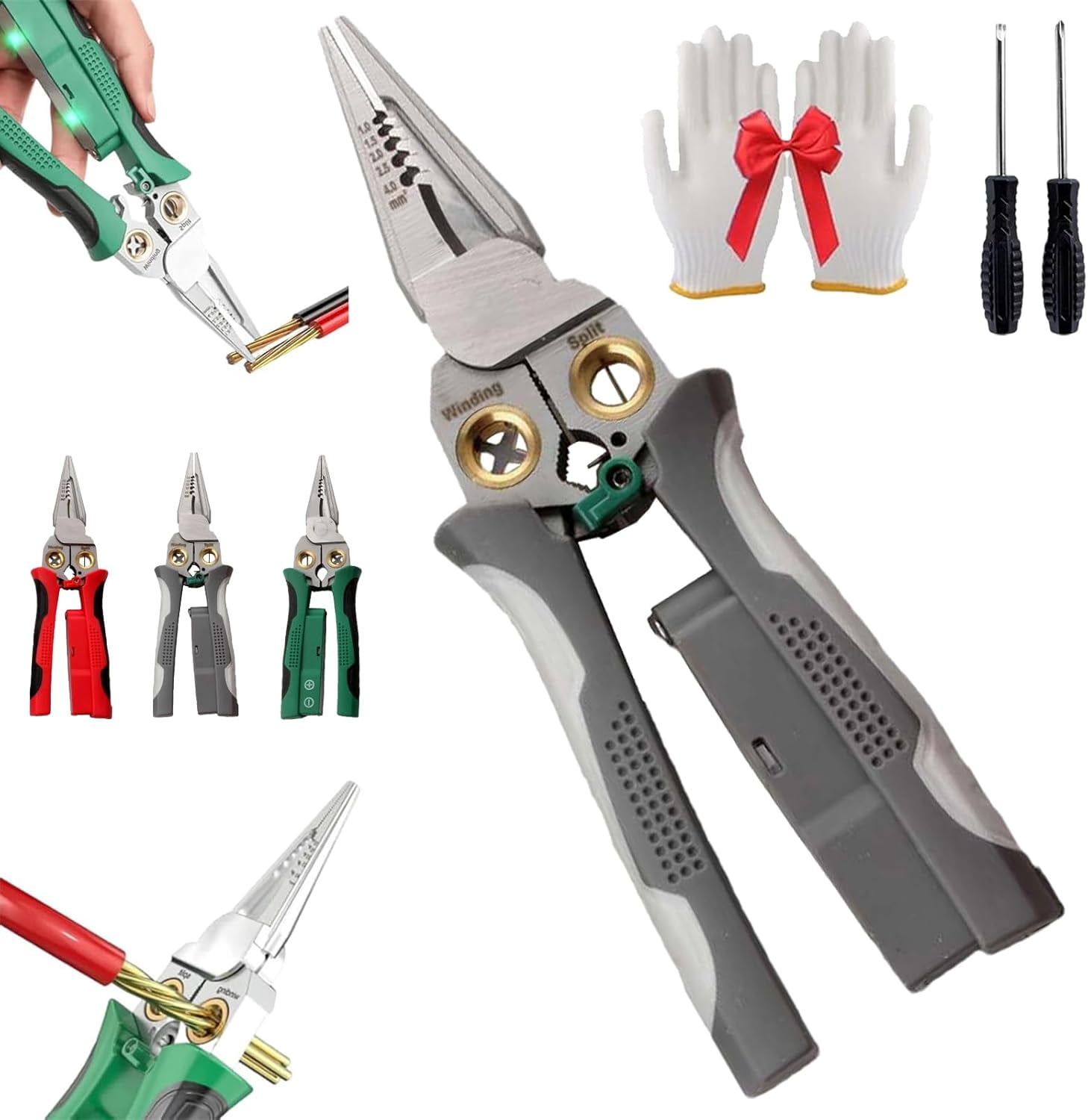 Outdoorfun 8 in 1 Wire Stripper Twister for Cutting and Pulling Wires Cable Scissors, Voltage Tester, Pinzas De Electricidad, Multi-function Electric Wire Stripping Tool