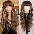 thumbnail image 1 of Outdoorfun Auburn Wig with Bangs Long Wavy Ginger Wig Natural Looking Heat Resistant Synthetic Curly Full Wigs for beginners Women Daily Use, 1 of 10
