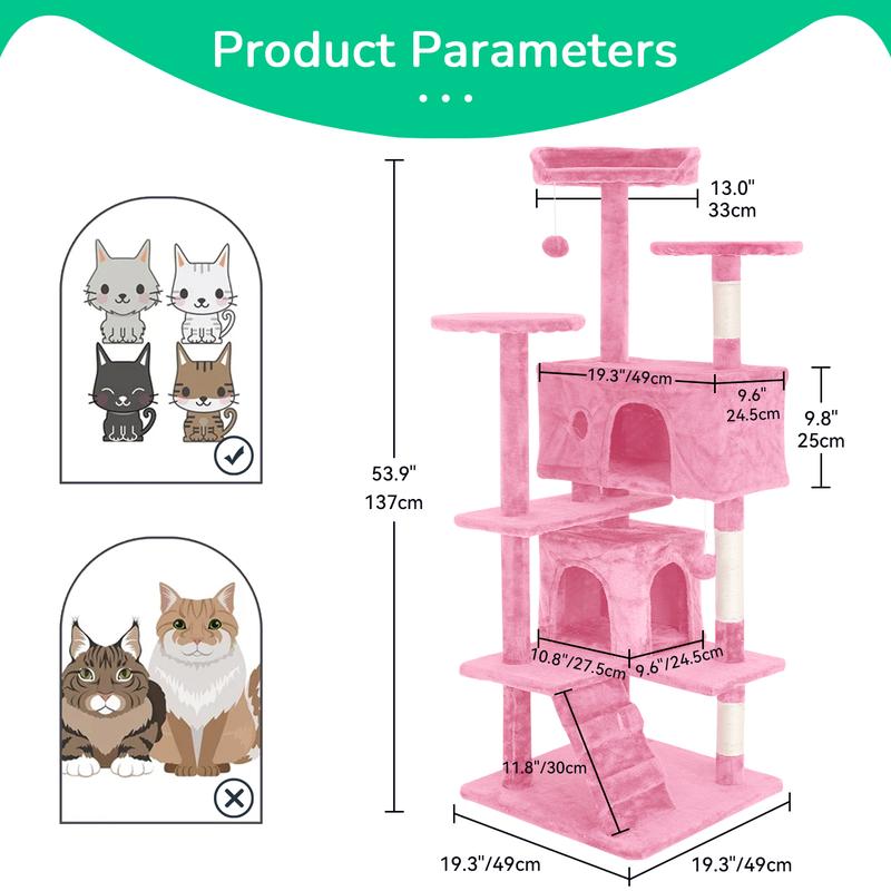 Outdoorfun Cat Tree Tower for Indoor Cats, 53.9 and 69.3in Multi-Level ...