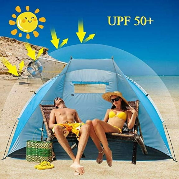 Outdoors Easy Up Beach Cabana Tent Sun Shelter, Deluxe Large for 4 Perso (Blue)