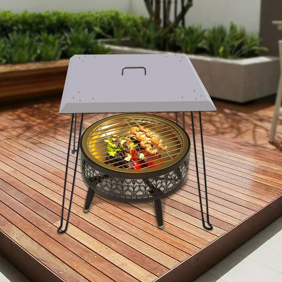 Outdoors Fire Pit Heat Deflector, Pushes Heat Down and Out, Stainless-Steel with Carrying Handle Fire Pit Heat Deflector