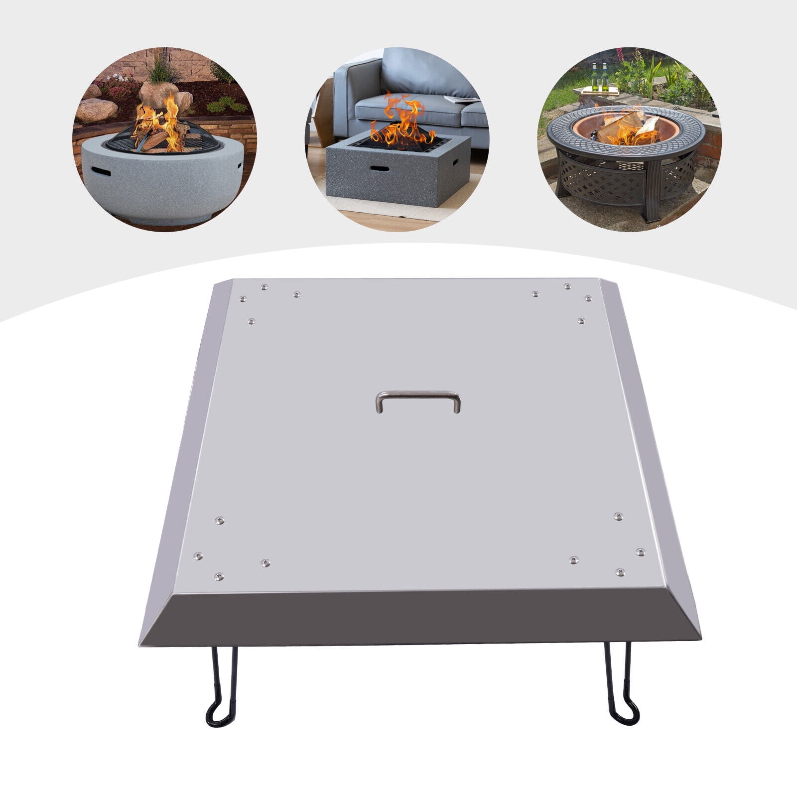 Outdoors Fire Pit Heat Deflector Square Stainless Steel W/ Carrying Handle 25*25"