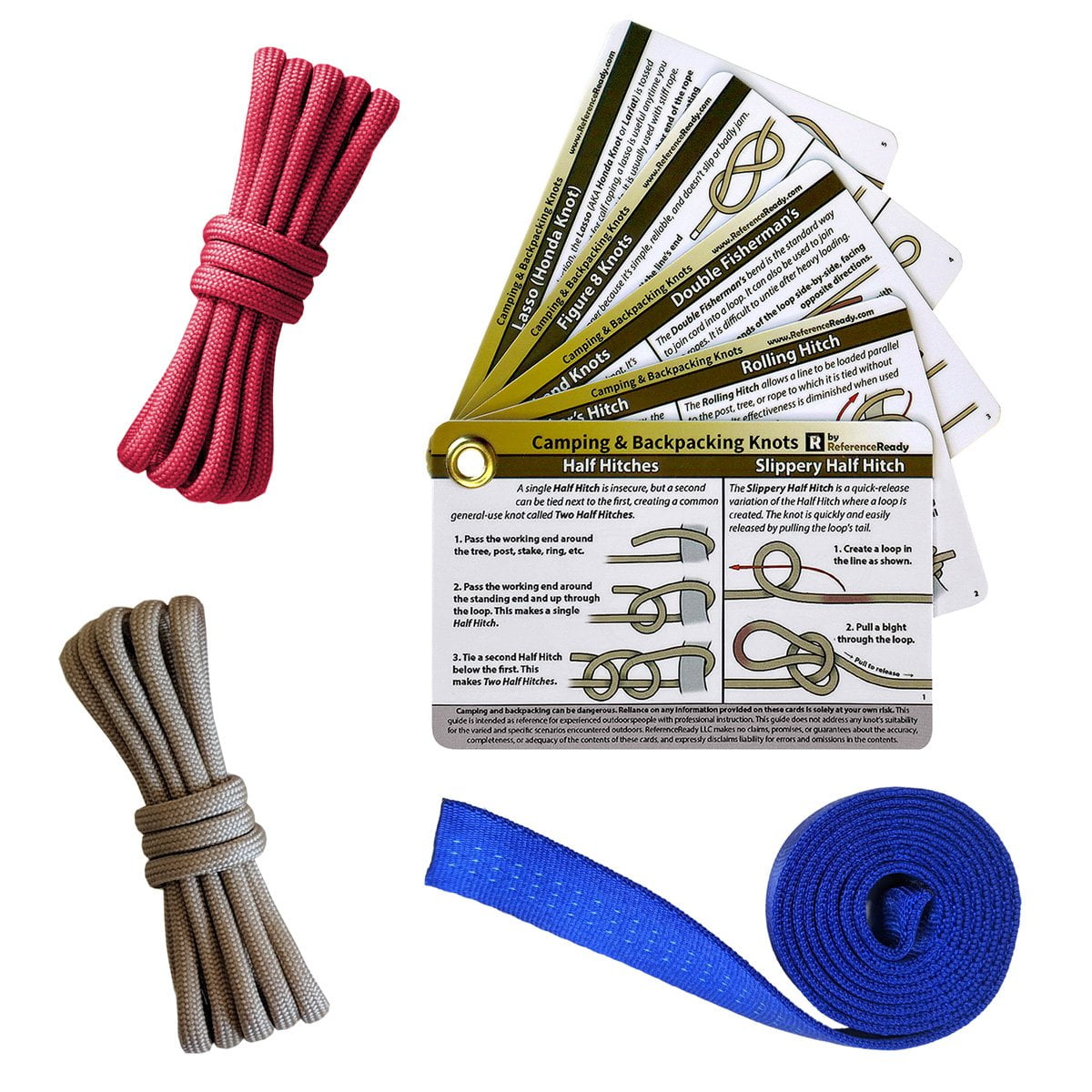 SGT KNOTS Tying Kit - (17) Waterproof Instruction Cards, (2) 6ft  Double-Braided Ropes, (1) 6ft Nylon Webbing Assorted Tying Rope