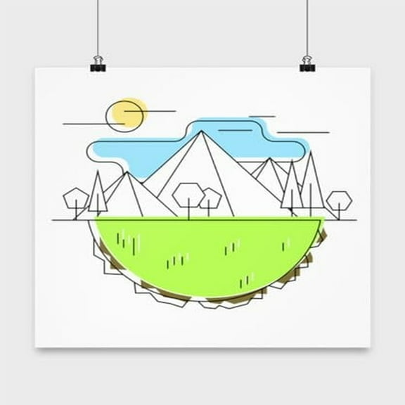 Outdoors Poster, Geometric Shape Of Nature, Mountains Wall Art Gift, White 13x13in Poster