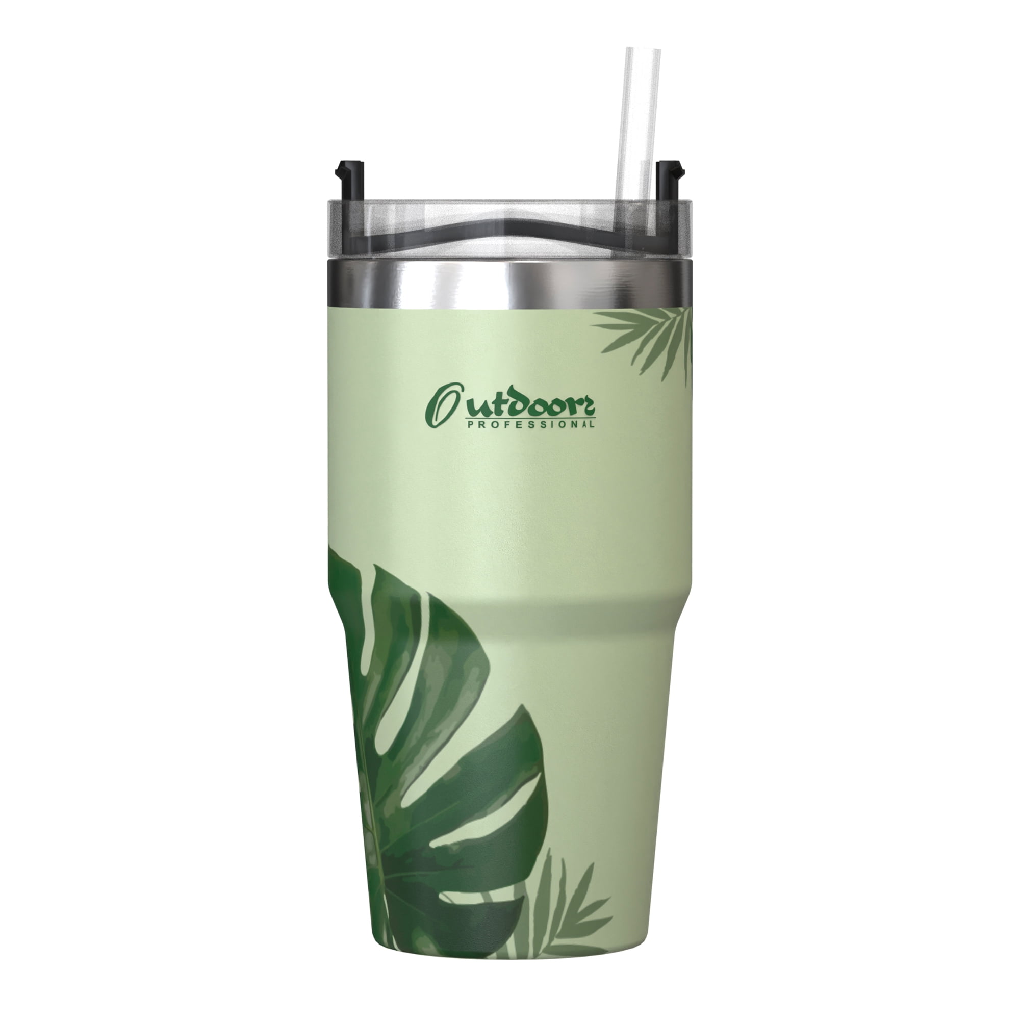 Outdoors Professional 20-Oz. Stainless Steel Double-Walled Insulated Tumbler with Straw (Tropical Green), OUTD9195
