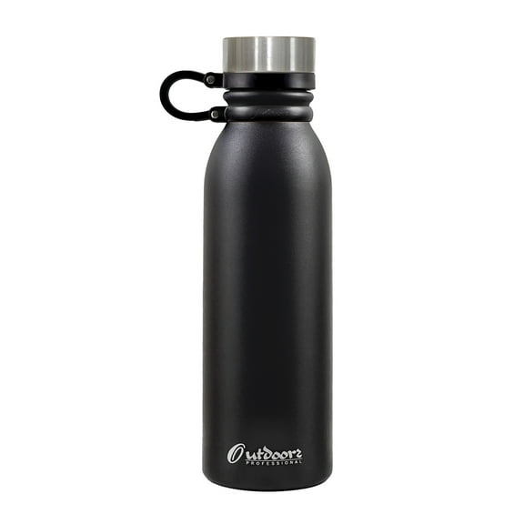 Outdoors Professional 20-Oz. Stainless Steel Double-Walled Vacuum-Insulated Travel Bottle with Leakproof Screw Cap (Black), OUTD3675