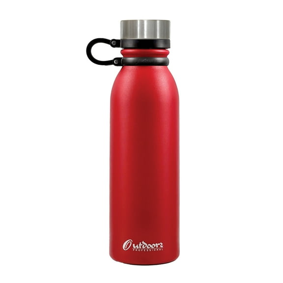 Outdoors Professional 20-Oz. Stainless Steel Double-Walled Vacuum-Insulated Travel Bottle with Leakproof Screw Cap (Red), OUTD0247