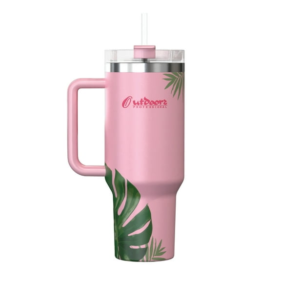 Outdoors Professional 40-Oz. Stainless Steel Double-Walled Insulated Tumbler with Straw (Tropical Pink), OUTD9249