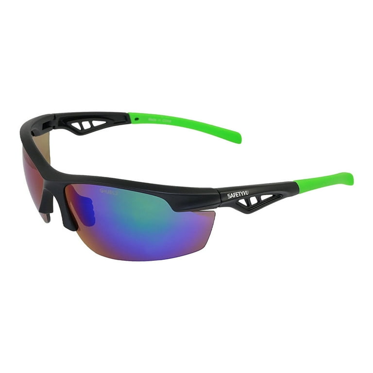 Outdoors Safety Glasses Large Semi Frame Matte Black Green Lens