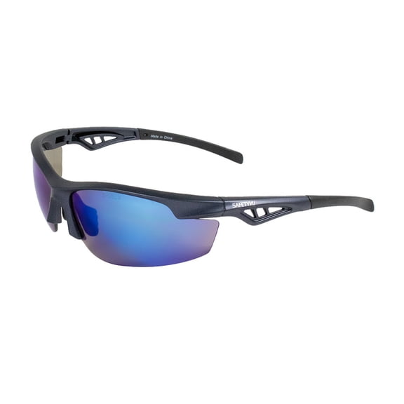 Outdoors Safety Glasses Large Semi Frame Matte Blue - Mirror Blue Lens