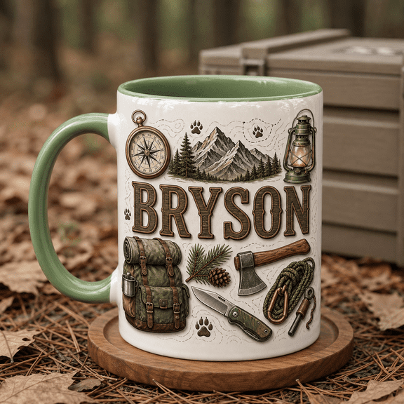 Outdoorsman Dad Accent Mug, Custom Compass Backpack Camp Tools Father's Day Gift for Daddy