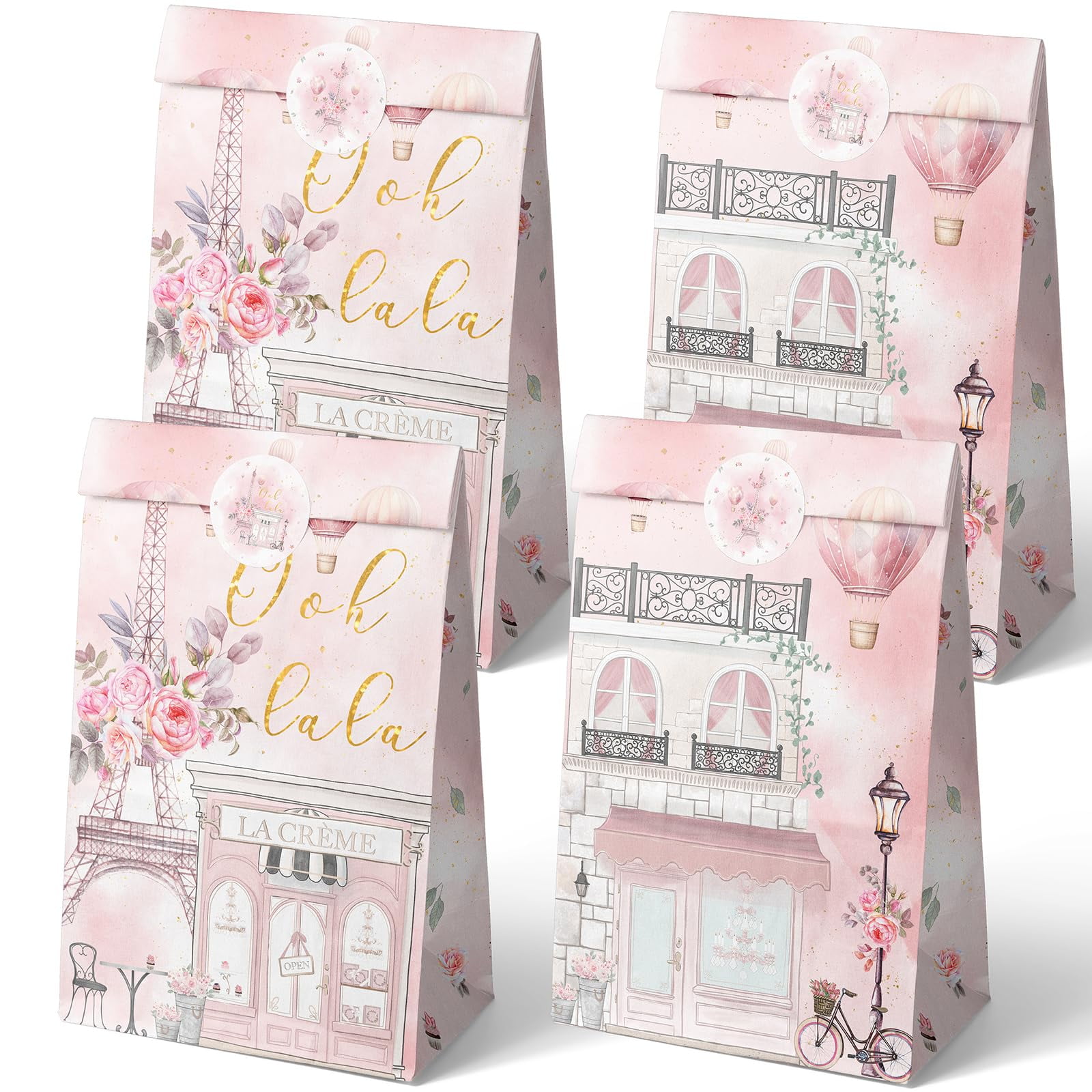 Outego 24 Paris Party Favor Bags with Stickers Paris Goodie Bags Paris Party Favors for Kids Paris Themed Birthday Party Supplies C40