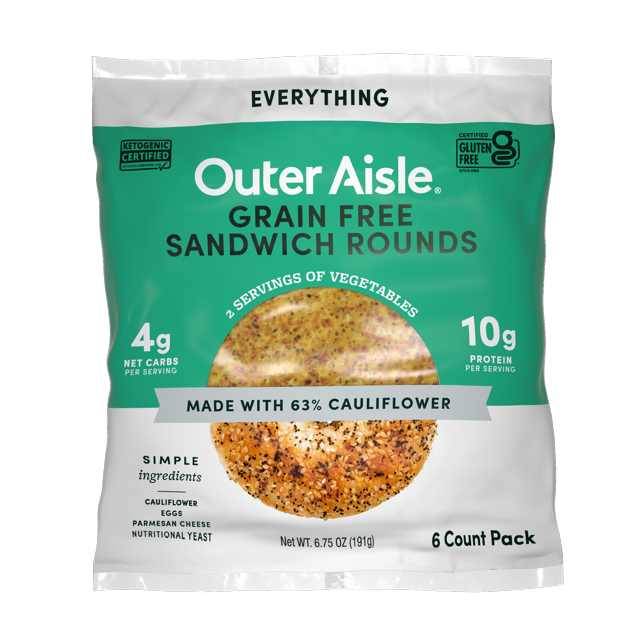 Outer Aisle Cauliflower Bread Everything Sandwich Thins, 6.75 oz, 6 Ct