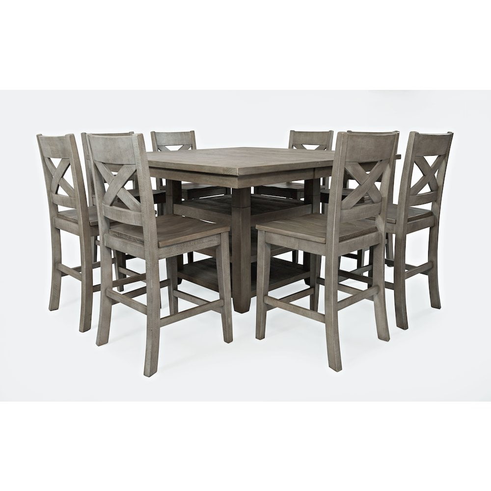 Outer Banks Coastal Gray Reclaimed Pine 60" Nine-Piece Counter Height Dining Set