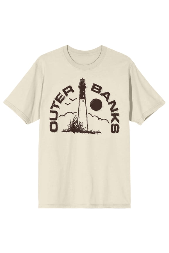 Outer Banks Lighthouse & Sun Men's Natural Crew Neck Short Sleeve T-shirt-XL