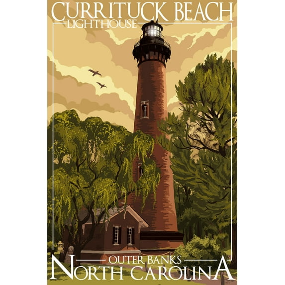 Outer Banks, North Carolina, Currituck Beach Lighthouse (24x36 Giclee Gallery Art Print, Vivid Textured Wall Decor)