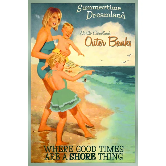 Outer Banks North Carolina Hatteras Avon Beach Retro Travel Poster Home Decor Office Wall Art