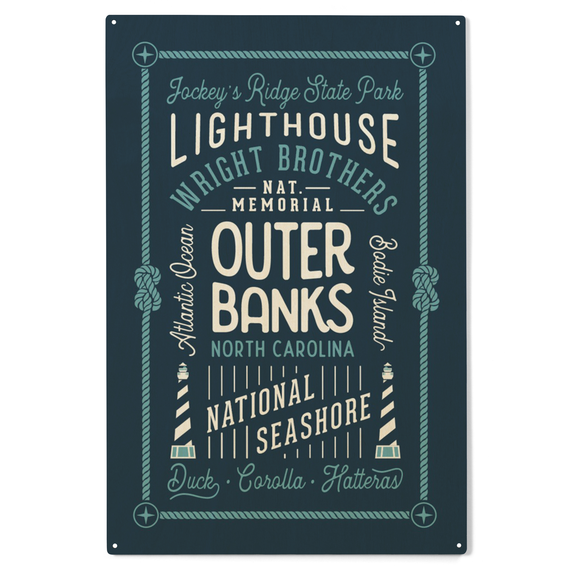 Outer Banks, North Carolina, Typography Birch Wood Wall Sign (10x15
