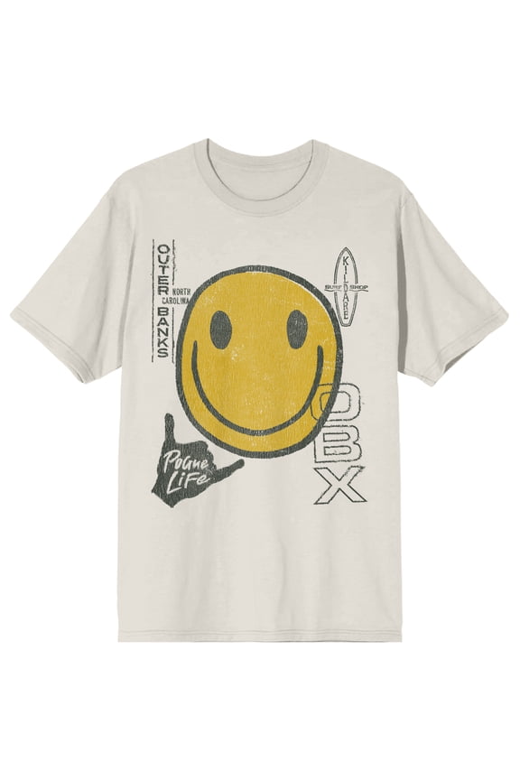 Outer Banks Smiley Face Men's Sand Crew Neck Short Sleeve T-shirt-3XL