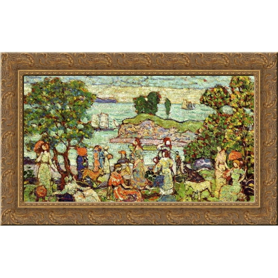 Outer Harbor 24x17 Gold Ornate Wood Framed Canvas Art by Prendergast, Maurice