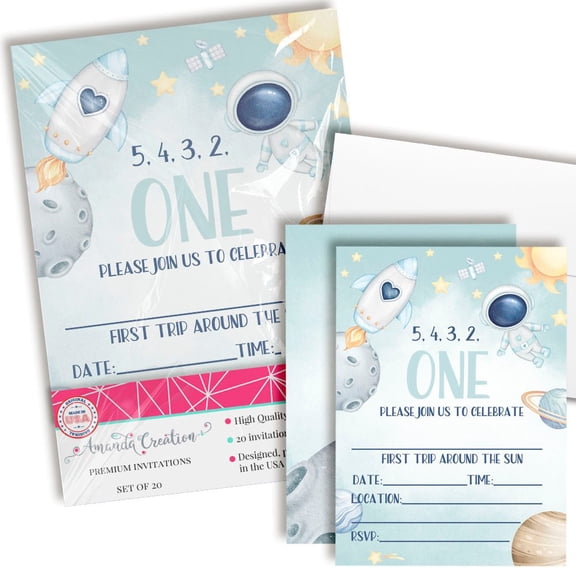 Outer Space 1st Birthday Party Invitations