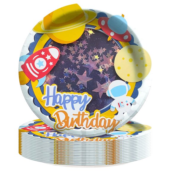 Outer Space 1st First One Paper Plates Birthday Party Supplies Decorations 16pcs Tableware Disposable Dinnerware