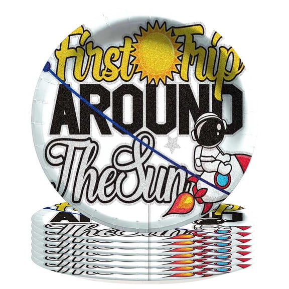 Outer Space 1st First One Paper Plates Birthday Party Supplies Decorations 8pcs Tableware Disposable Dinnerware